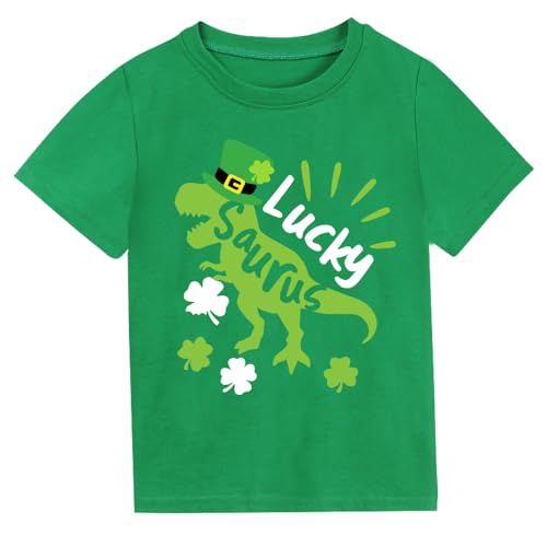 Toddler Boy Girl St Patricks Day Tshirt Short Sleeve Shamrock Dinosaur Tops Kids Cotton Shirt Tees 6 Years