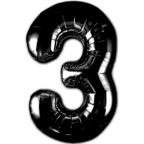 Globo 3° Cumpleaños Número 3 Foil Negro Gigante, Globo XXL de 100cm. Decoración Cumpleaños. Aire o Helio.