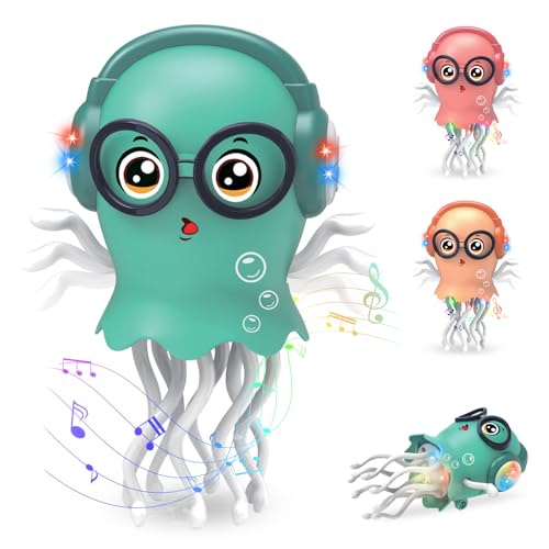 Giocattoli per meduse danza, giocattolo elettrico per meduse striscianti, luci e Musica, Stimola Sviluppo Cognitivo e Motorio,giocattolo interattivo Tummy Time Toys per ragazzi e ragazze (Ciano)