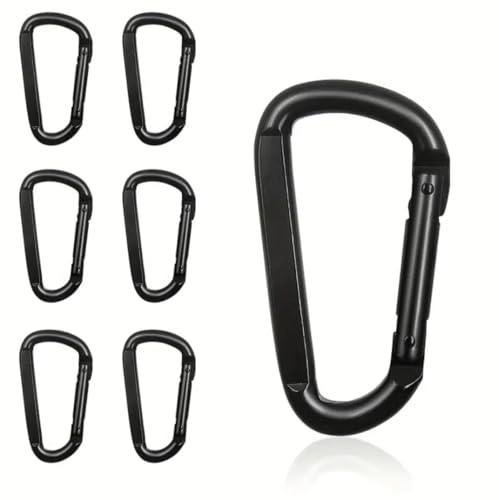 6 Pcs Stainless Steel Carabiner Clip, Heavy Duty D Ring Carabiner, Camping Accessories for Hiking, Keychains, Outdoors, Gym (Black)