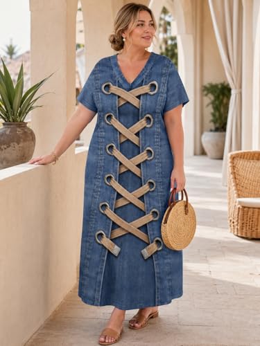 Image of Plus Size Maxi Tshirt Dress for Women Short Sleeve Dresses Loose Fit Summer
