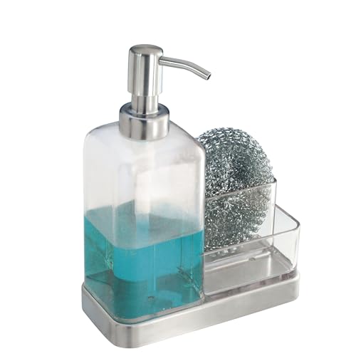 iDesign 67080 Forma Plastic Soap Pump with Caddy Dispenser with Storage Compartment for Bathroom Kitchen Countertops Sinks Set of 1 Stainless
