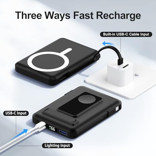 Vexnara para Magsafe Powerbank, 10000mAh Magnético Bateria Externa Carga Rapida, Inalámbrica Bateria Portatil con Cables, Bracket y Pantalla LED para iPhone 17-12 Series et Apple Watch Series(Negro) - imagen 8