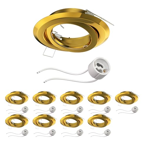 ledscom.de 10 unid. marco empotrable en techo FABI, redondo, orientable, dorado brillante (GU10/MR16/GU5.3/50mm) incl. casquillo