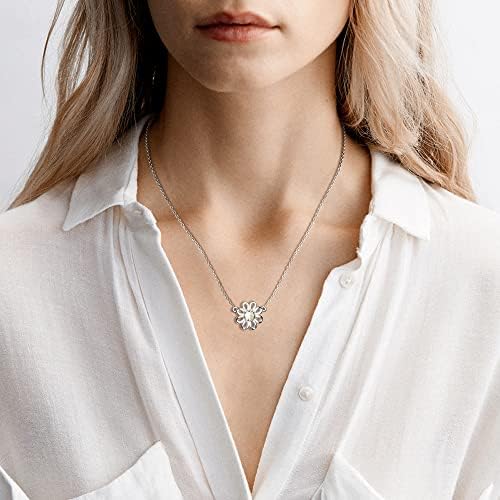ORAZIO 925 Silver Daisy Pendant Necklace for Girls Daisy with Zirconia Crystals Sterling Silver Necklaces Unique Dainty Cute Flower Necklace Jewellery Gifts for Women Girls