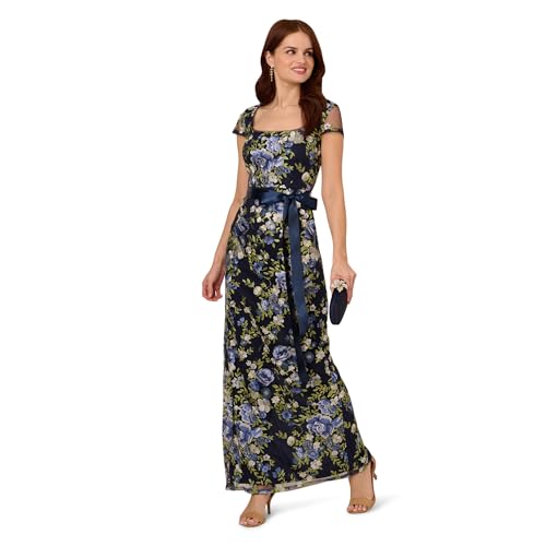 Image of Adrianna Papell Cascading Floral Embroidered Long Column Gown