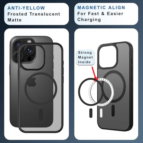 Image of CEDO Magnetic Cover for iPhone 16 Pro Max | Compatible with MagSafe Wireless Charging | Matte Black Case Designed with Magnetic Lock Shockproof Edge Protection Backcover (Translucent Black)