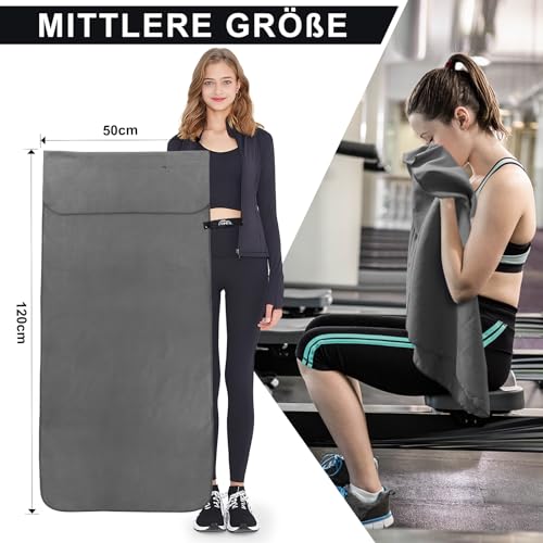 Pameil Fitness Handtuch |120x50cm| Kompakt & Schnelltrocknend mikrofaser Handtuch, Sporthandtuch, Reisehandtuch, Strandhandtuch mit Reißverschluss Tasche