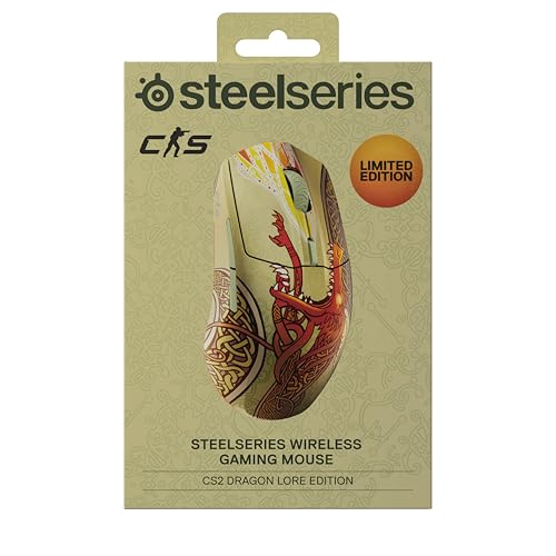SteelSeries Souris Gaming sans Fil CS2 Dragon Lore Edition - Counter Strike - 2,4 GHz et Bluetooth - Capteur Optique TrueMove Air 18K DPI - Batterie Jusqu’à 200h - Durabilité 80M de clics