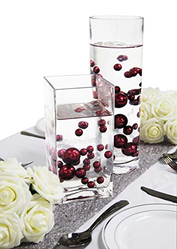 Evershine Floating Vase Filler Pearl - No Hole Assorted Size Pearl with Transparent Water Gel Beads. (Burgandy)