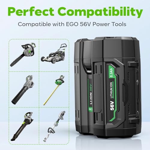 Image of Djsanu Upgraded 5.3 Ah Compatible for EGO 56V Battery, Compatible with EGO Power Tools, High Capacity, Multi Protection, Smart LED Indicators, only Suitable for CH2100, CH3200, CH5500, CH7000, CH2800D