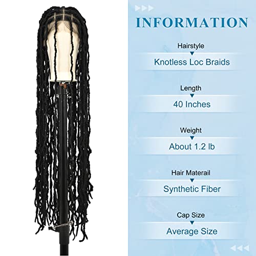 Olymei 40 Inches Full Double Lace Front Square Knotless Locs Braided Wigs For African American Women Loc Braid Wig With Baby Hair Black Synthetic Lace Frontal Braid Wigs(1B) #TOP1
