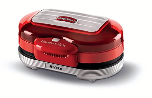 Ariete Hamburger Maker 205; rojo; 1200 W, Doble placa antiadherente, 2 compartimentos, Fácil de limpiar,