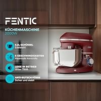 Fentic Küchenmaschine - 2000W - Edelstahl Rührschüssel (6,2 L) - Küchenmixer mit Rührhaken, Knethaken, Schlagbesen und Spritzschutz - Inkl. zusätzlichem Zubehör (Rot) – Ansicht 2