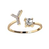 HIJONES Bague Ouverte Lettre Initiale pour Femme avec Zircone Anneaux Ajustables Alphabet Empilables Or Lettre Y
