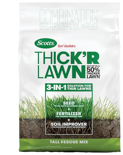 Scotts Turf Builder Thick'R Lawn Tall Fescue Mix - 12 Lb. | Combination Seed, Fertilizer & Soil Improver | Get Up to A 50% Thicker Lawn | Fill Lawn Gaps & Enhance Root Development | 30073