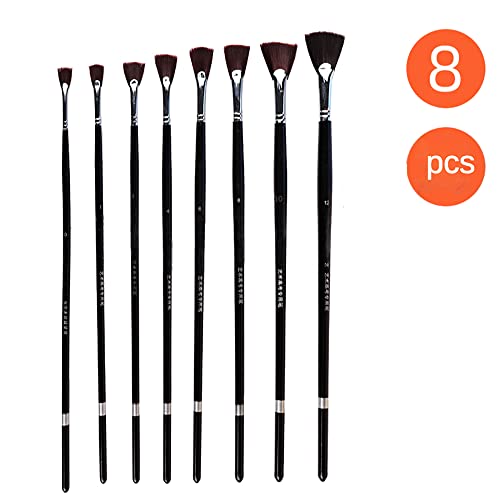 Jowoart 8 Pcs Wine Red Nylon Hair Fan-Shaped Wood Rod Paint Brush Set 0-12 Number Watercolor Gouache Oil Acrylic Brush Art Supplies thumb #8