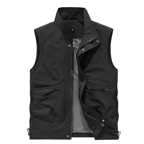 Hixiaohe Mens Vest Golf Outwear Windproof Lightweight Softshell Vest Photo Hiking Travel Work Sleeveless Jacket with Pockets