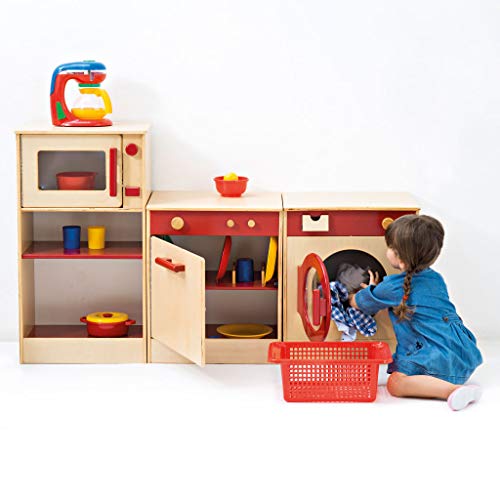 Wiemann Lehrmittel Kinderküche aus Holz, rote Spielküche, Elemente für Küchenzeile (Spüle mit Regal) – Bild 3