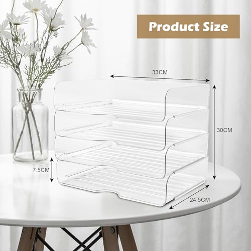 Easyhomie Vierstufige Ablagekorb A4, Multifunktionale Briefablage & Dokumentenablage aus PET Kunststoff, Stapelbare Büro Organizer