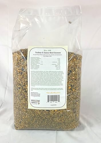 Wholesome Harvest Non-GMO 10 lb Turkey Feed - Natural Peacock, Game Bird & Bird Feed, 24% High Protein Complete Food with Essential Oils, Herbs, Vitamins & Probiotics Formula for Healthy Flock Growth