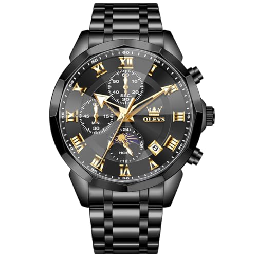 OLEVS Luxury Watches for Men Analog Quartz Waterproof Big Face Dress Stainless Steel Mens Watches Easy Read Business Classic Casual Day Date Chronograph and Moonphase Luminous Montre Homme
