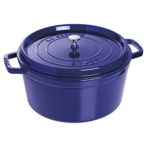 Image of STAUB Cast Iron 13.25-qt Round Cocotte - Dutch Oven, Made in France, Serves 4-6 People - Dark Blue