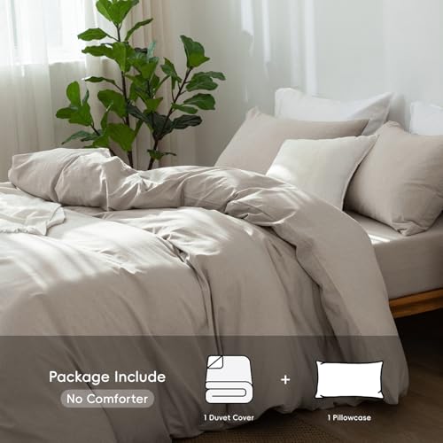 Image of MooMee Bedding Duvet Cover Set 100% Washed Cotton Linen Like Textured Breathable Durable Soft Comfy (Heathered New Natural Linen, Twin 68 inchx90 inch)