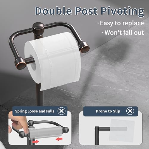 Image of RARXTR Toilet Paper Holder Stand, Post Pivoting Design Free Standing Toilet Paper Holder, SUS304 Stainless Steel Toilet Paper Roll Holder, Heavy Stable Base (Oil Rubbed Bronze)