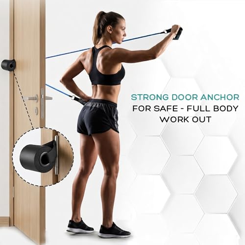Image of Wellesa 11 Pcs Resistance Tube Set with Handles | 100 LB Stackable Toning Tube Kit for Home Gym Workout | 5 Tubes 2 Foam Handles Door Anchor Ankle Straps Carry Bag | Strength Training for Men & Women