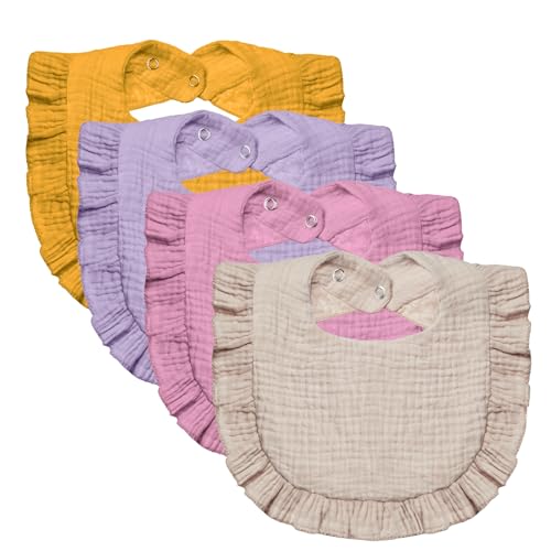 Image of Lictin Muslin Baby Drool Bibs, 4-Pack Baby Bandana Drool Bibs Cotton Unisex, Bibs for Boys Girls for Teething and Drooling