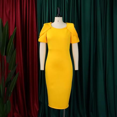 Women's Retro Midi Short Sleeve Pencil Knee-Length Vintage Cocktail Office Business Work Dress3