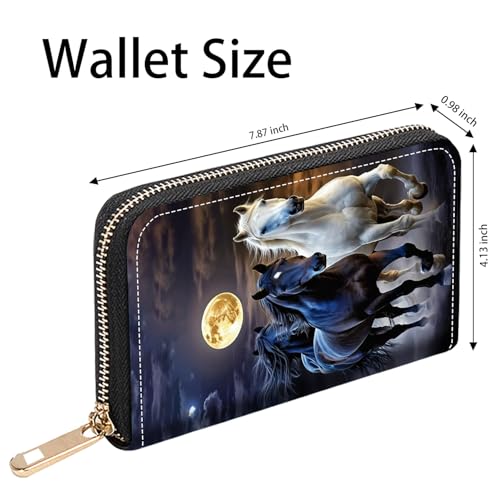 Running Horse Under The Moon Print Women Large Capacity PU Leather Zip Around Wallet, Multifunctional Clutch Purse for Cash/Card/Coin/Smart Phone2