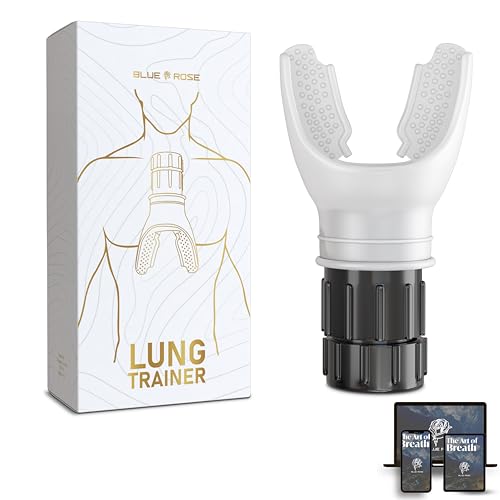 Blue Rose Lung Trainer with Adjustable Resistance Breathing Exerciser & Lung Cleanse Device for Enhanced Lung Capacity, Fitness & Respiratory Health – Includes Free eBook (White)