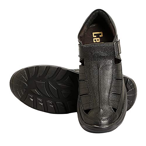 Image of Brown Leather Closed Toe Sandals with a Hidden Heel