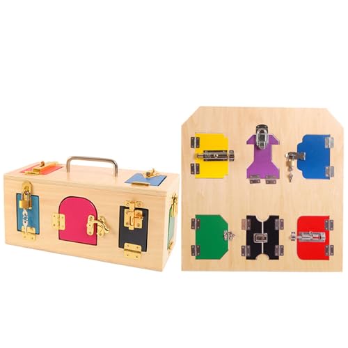 sszxmy Juguete Montessori de Cerradura y Llave, Tablero de Pestillos de Madera para Niños Pequeños,2 Piece Set