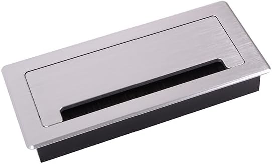 cyclingcolors 200mm x 90mm x 28mm Brushed Aluminium Rectangular Cable Grommet with Metal Shock Absorber for Office Furniture or Tables