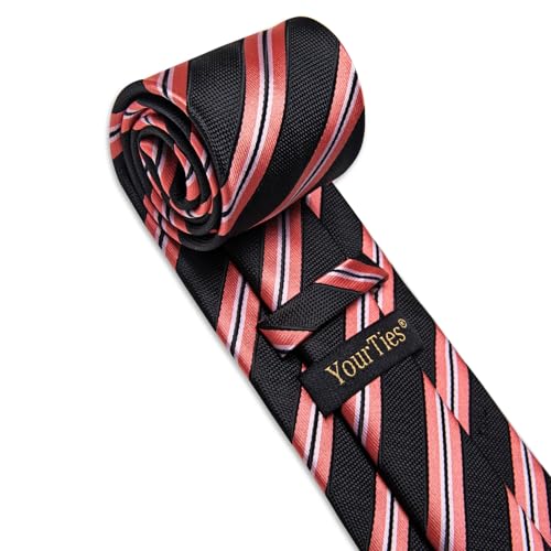 Image of YourTies Striped Ties for Men Classic Woven Silk Necktie with Handkerchief Cufflinks Set Formal Business Party Wedding