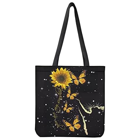 Upetstory Canvas Tote Bag Reusable Grocery Shopping Cloth Bags, Sunflower Cat, One Size Cover