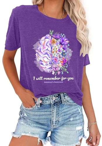 I Will Remember for You Shirt Women Alzheimer Awareness Tshirt Dementia Tee Shirt Purple Alzheimers Clothing2