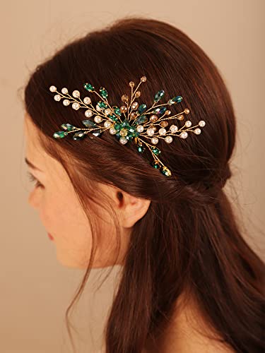 Peine Kercisbeauty verde y dorado para boda 13 cm miniatura 2