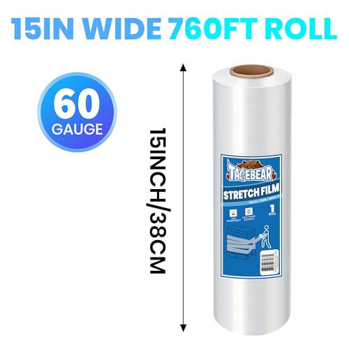 Image of TAPEBEAR Stretch Wrap Film 15 inch x 760Ft Shrink Wrap Roll Industrial Strength