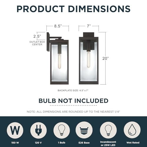 Image of Quoizel Westover 20 inch Outdoor Wall Lantern, Western Bronze | 1-Light, Clear Beveled Glass, E26 Base, ETL Wet Rated