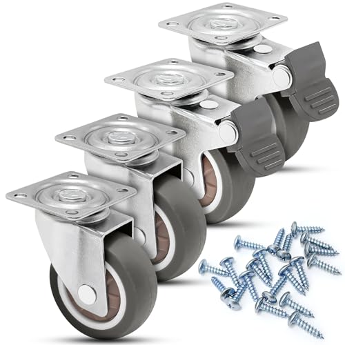 Yonality 50 mm ruedas para muebles pesados, 4 piezas ruedas giratorias que no dejan marcas, 2 con freno y 2 sin freno, ruedas de placa industriales giratorias 360 grados, para muebles, transporte