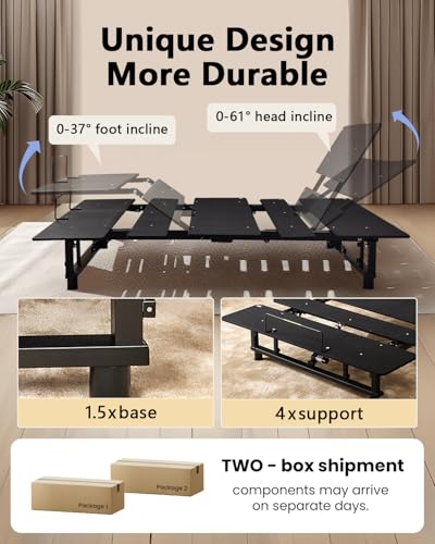 Image of Mixcous King Size Adjustable Bed Base Frame - Quiet Motor, Head & Foot Incline, Zero Gravity, Wireless Remote, Universal Compatibility (79 inch L x 74 inch W x 12.72 inch H)