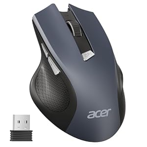 acer Wireless Mouse, 3 Adjustable DPI Ergonomic Computer Mouse 2.4GHz with USB Receiver, 6 Buttons, Cordless Optical Tracking, Battery Indicator, Portable Mice Wireless for Laptop, PC, Desktop, Mac