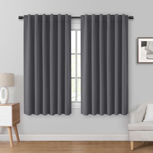 HOMEIDEAS Blackout Curtains, 2 Pages Grey Gray Room Darkening Bedroom Pinch Pleated Curtains Thermal Insulated Back Tab Rod Pocket Drapes for Bedroom, W52 x L63