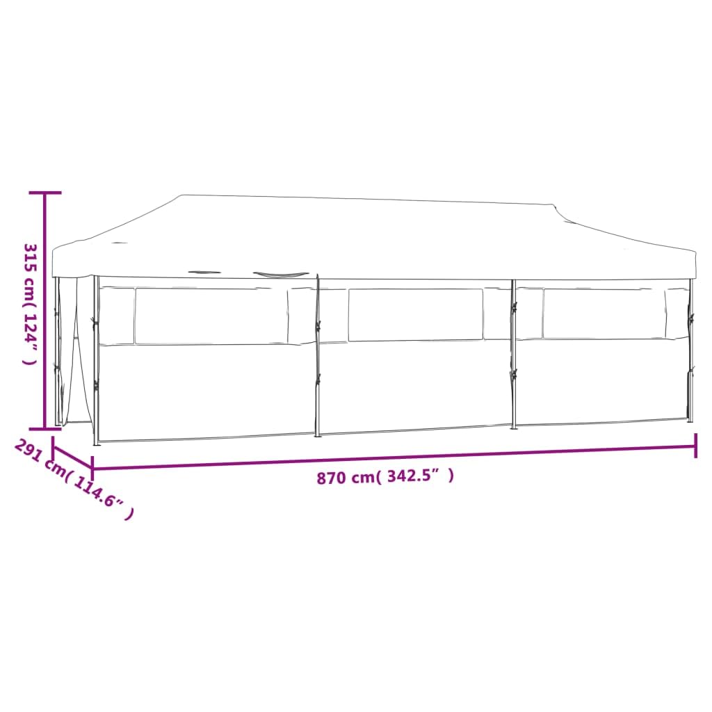 vidaXL Pop-Up Partyzelt Faltbar mit 8 Seitenwänden Pavillon Festzelt Gartenpavillon Bierzelt Faltpavillon Faltzelt Gartenzelt Garten 3x9m Weiß