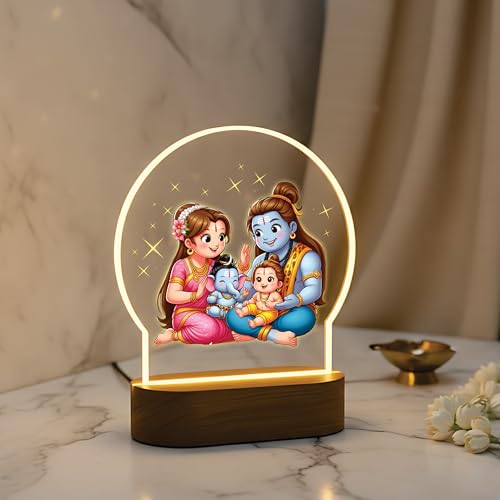 Image of Giftplease Divine Baby Shiva & Shiva Family LED Table Lamp - Warm Glow Spiritual Night Light - Cute Bal Shiva & Parivaar Decor for Pooja Room, Meditation Space, & Kids' Bedroom - Religious Gift GL 15