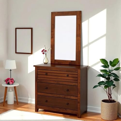 Image of Royaloak New York American Wooden Dresser | Solid Wood Veneer | Drawer Storage | Metal Knobs | Telescopic Channel | Elegant Design | American Collection | Dressing Table,Brown